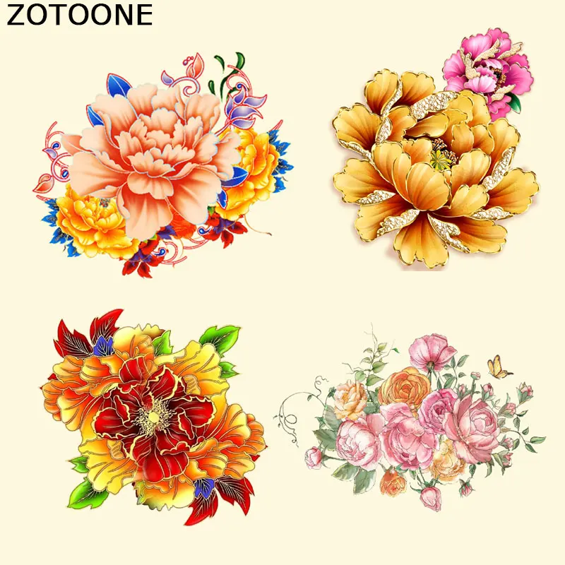 

ZOTOONE Flowers Patches Heat Transfer Iron on Patch Peony Rose Patter Washable Clothes Stickers Easy Print By Household Irons E
