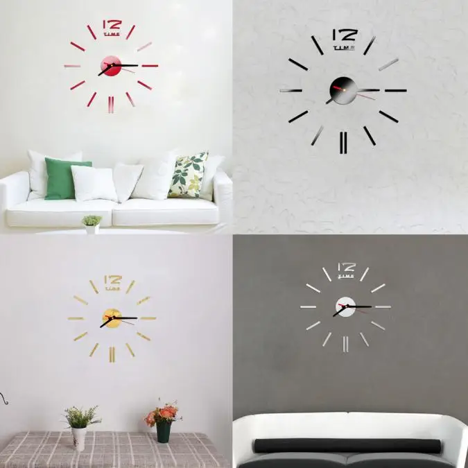 

Mini Modern DIY Wall Clock 3D Sticker clockwork Design Home Office Room Decor klokken wandklokken