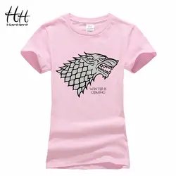 Hanhent камуфляж Для Женщин Игра престолов Старк Волк футболка Femmes розовый животное напечатаны модные топы лето Tie Dye футболка Для женщин