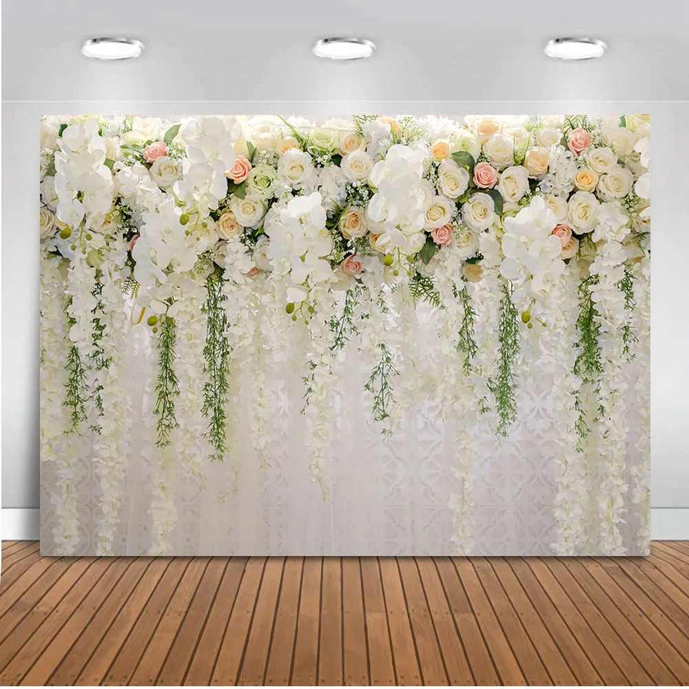 

Mehofoto Bridal Shower backdrops Large Wedding Floral Wall Backdrop White and Green Flowers Curtain Dessert Table Backdrop 914