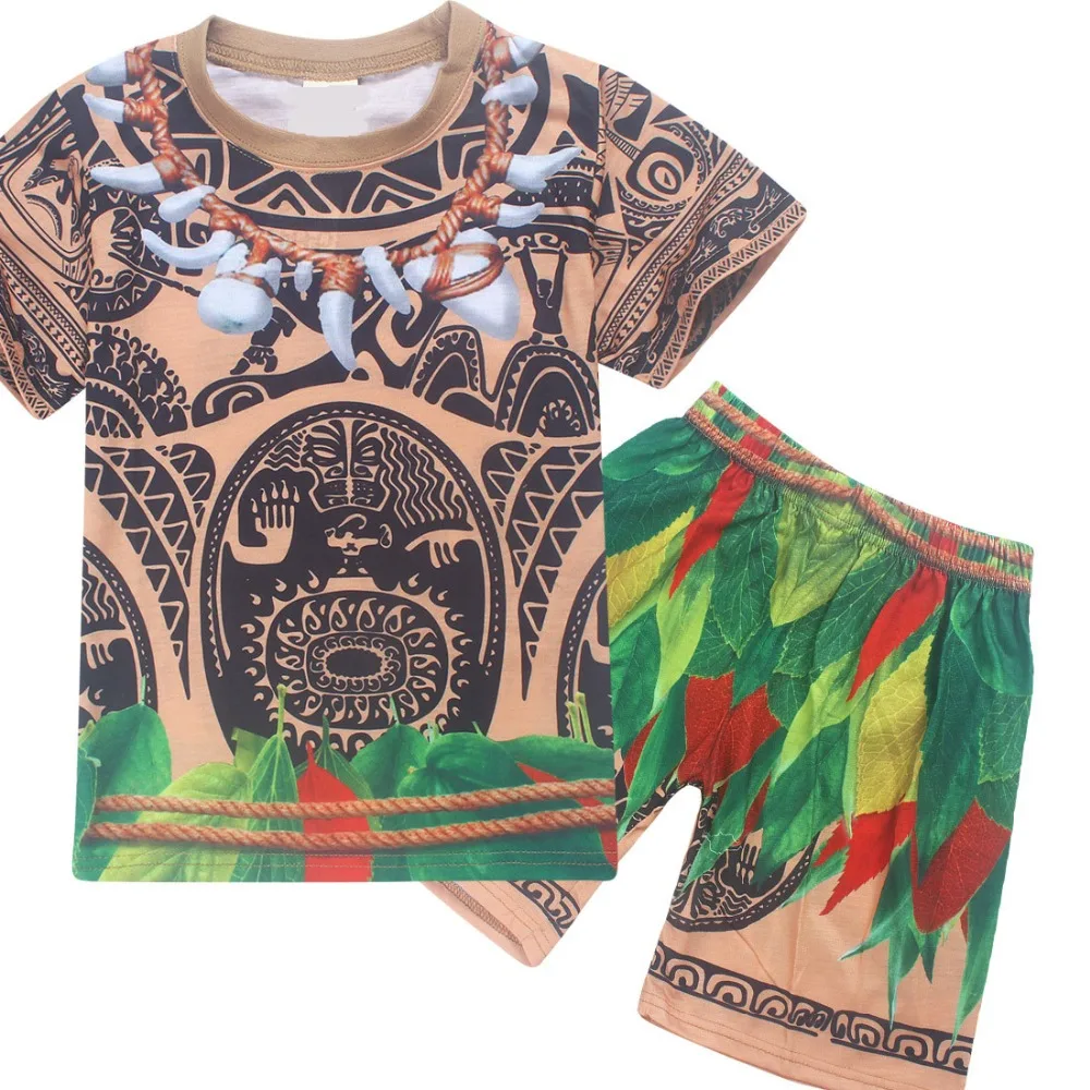 2018 Disfraz Pijamas boys Moana Maui conjuntos de 2 piezas Cosplay Camiseta Trajes K95