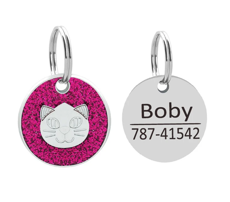 Personalized Dog ID Tag Engraved Pet Name Tags Paw Print Customized Name Plate Dog Cats Kitten Accessories Pink Red Blue