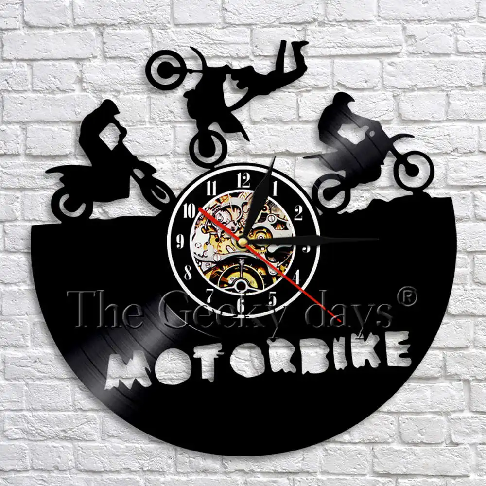 Настенные часы для мотоцикла, винтажный Настенный декор для гаража, мотоциклетный магазин, черные подвесные виниловые часы, 3D настенные часы, уникальные подарки