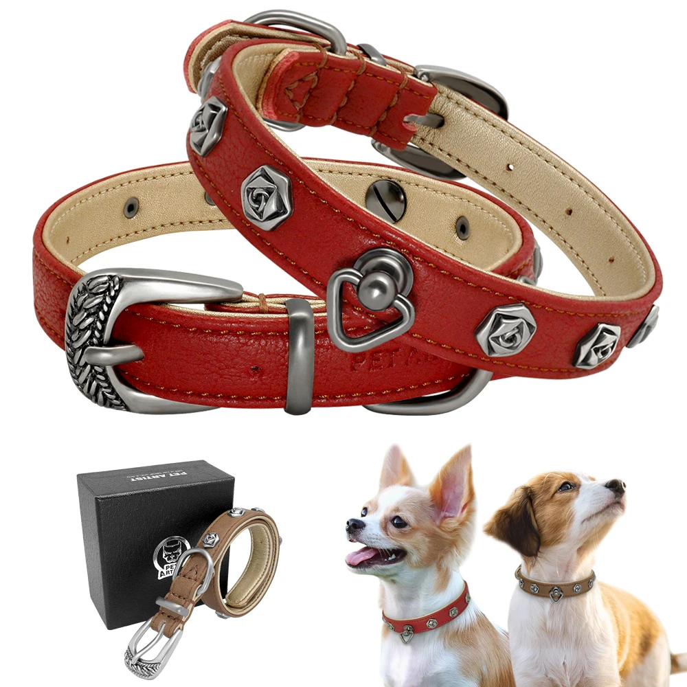 

2019 Genuine Leather Dog Collar Pet Dog Accessories Puppy Collars For Small Medium Dogs Chihuahua Pug French Bulldog S M