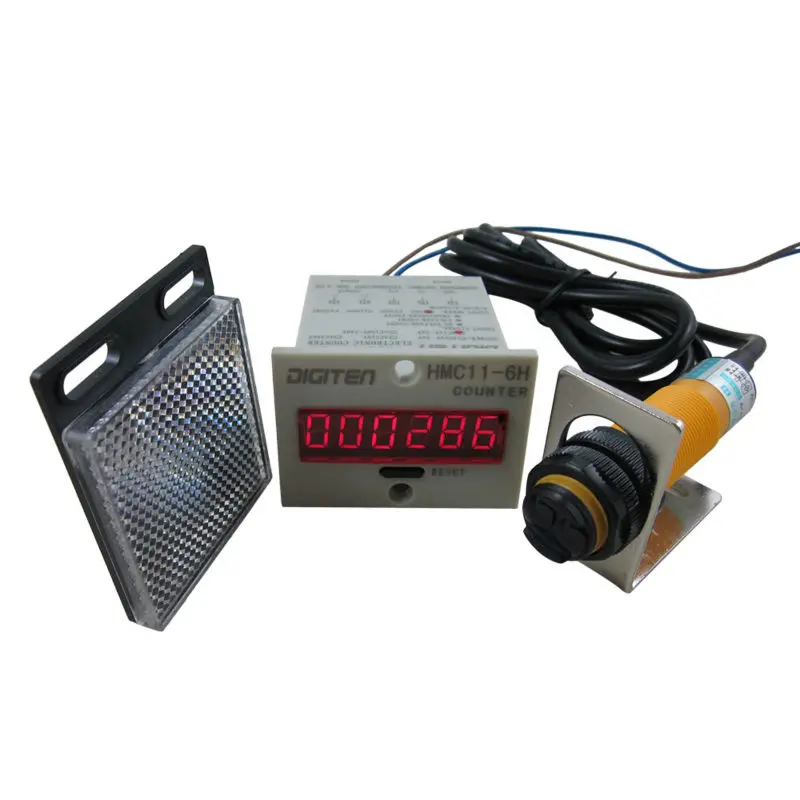 

0-999999 Digital LED Counter +PhotoElectric Switch Sensor +Reflector Automatic Conveyor Belting 12-24VDC