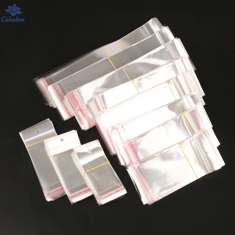 200 sacs à bonbons en plastique autocollant transparent avec joint plastique