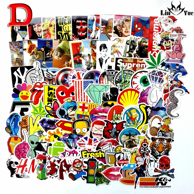 100pcs x6 NO repeat waterproof stickers for Home decor Travel Suitcase Wall Bike fridge Sliding Plate Car Styling sticker emoji