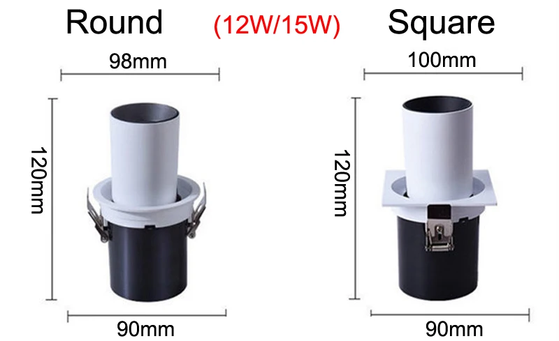 Белый черный встраиваемый регулируемый светодиодный светильник с регулируемой яркостью 85-265VAC 10 Вт 20 Вт Светодиодный точечный потолочный светильник