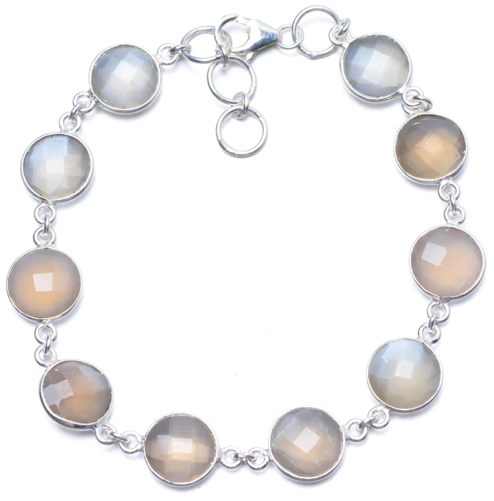 

Natural Chalcedony Handmade Unique 925 Sterling Silver Bracelet 8-8 1/2" Y0016