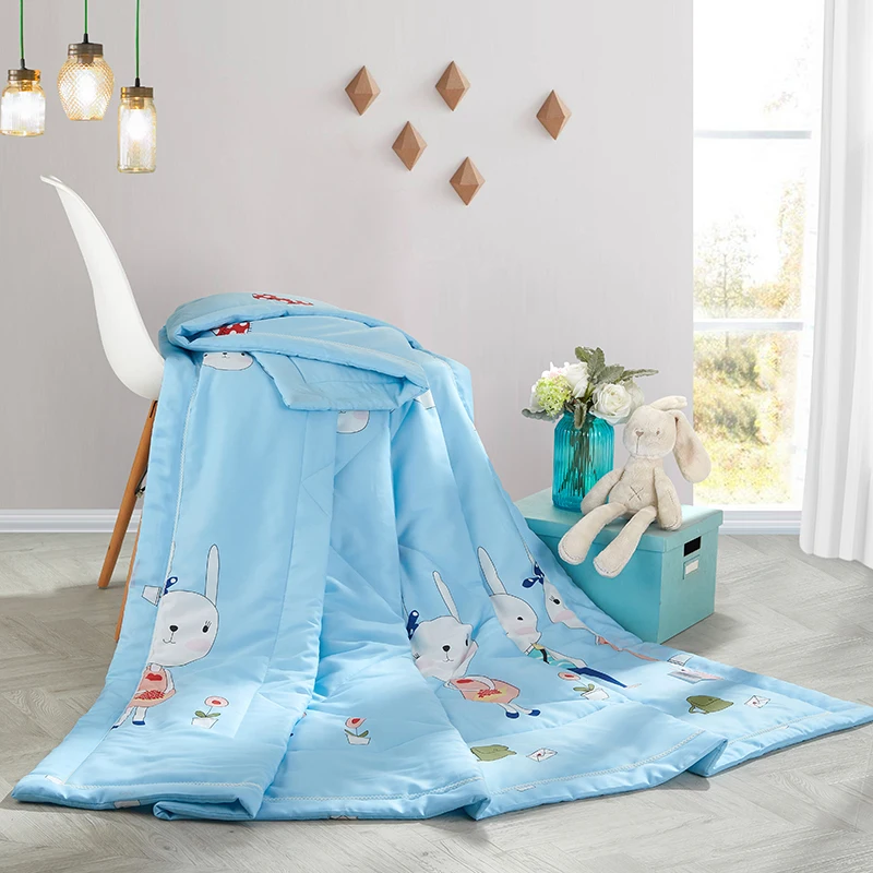 

Lovely Bunny Couple Blue Quilting Summer Comforter Quilt Stitching Modal Fabric Polyester Filler Twin Queen Air-Condition