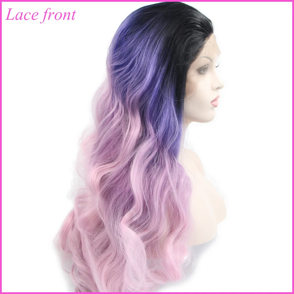 Yiyaobess Glueless термостойкие синтетические длинные волнистые Омбре парик на кружеве блонд фиолетовый черный красочные парики для женщин