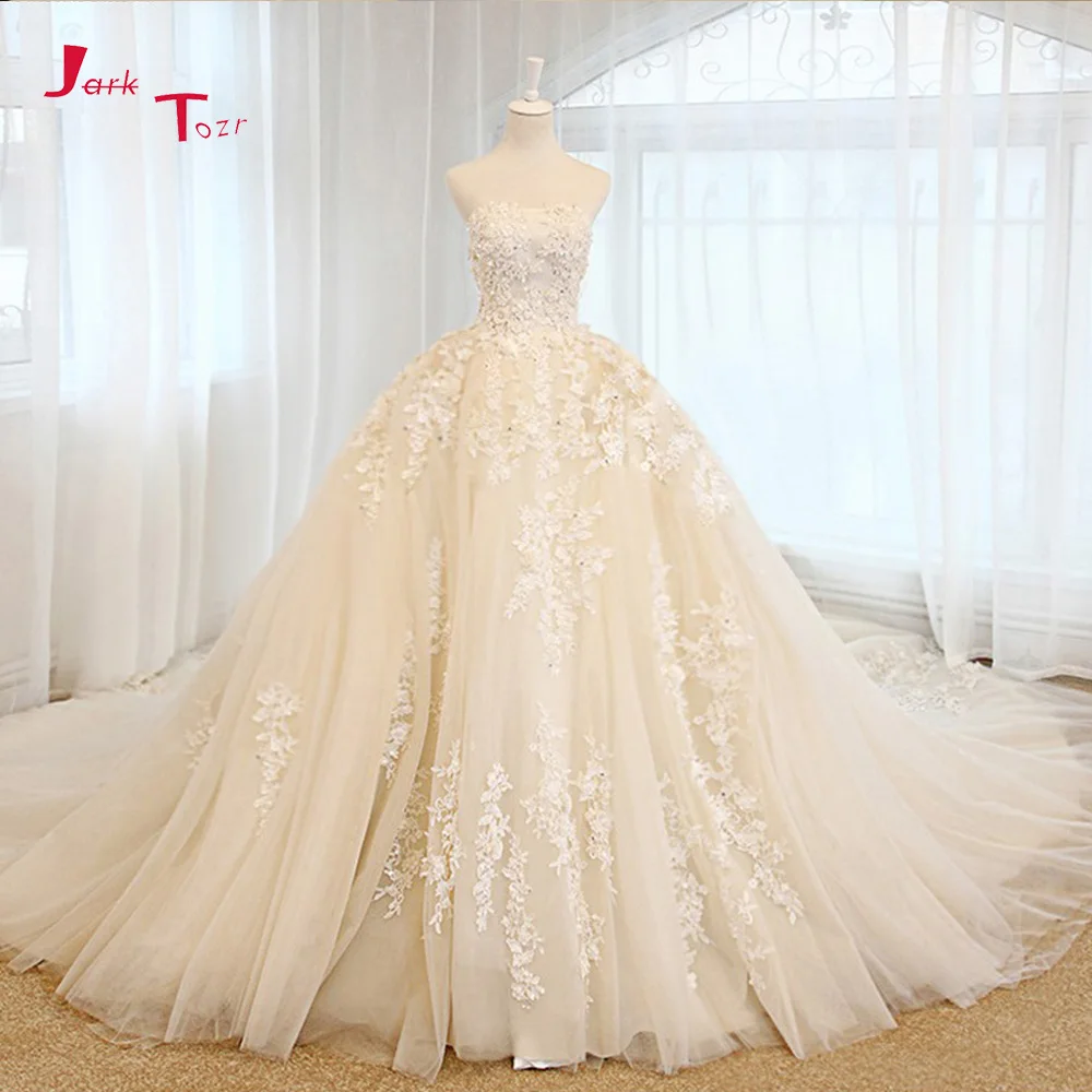 Jark Tozr изготовлено на заказ без ремешков, на шнуровке Бисероплетение аппликации цветы винтажное бальное платье свадебное платье Robe De Mariee с вуалью
