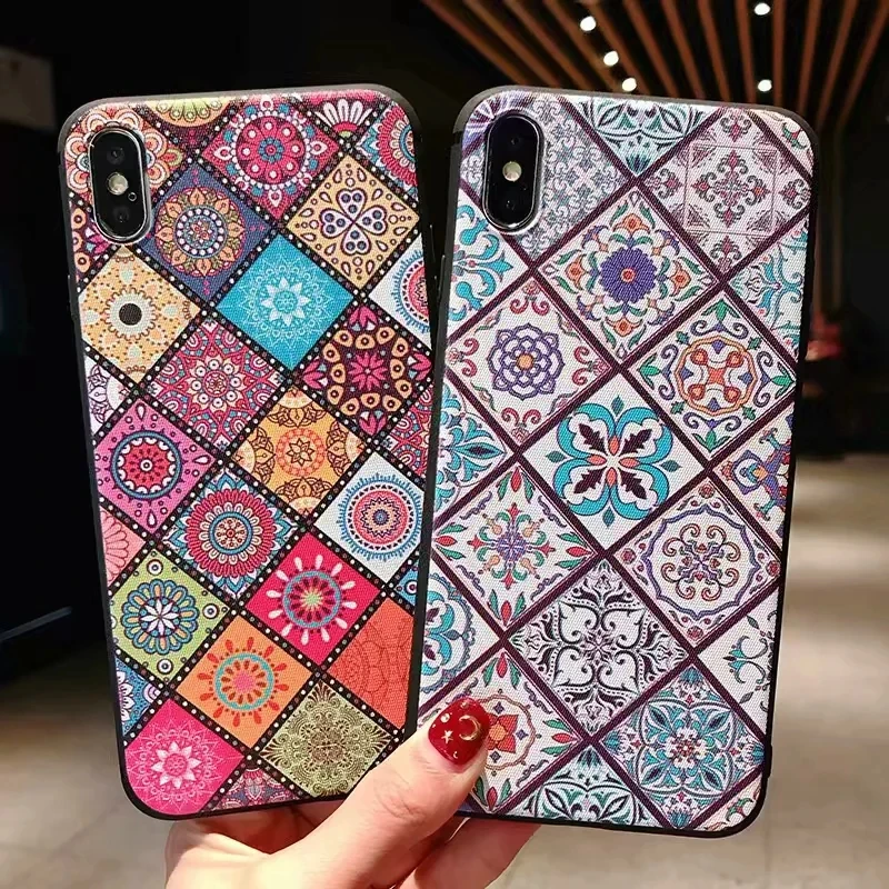

TPU Case For Vivo V11i V11 Pro Nex S X21 UD X23 Y85 Y81 V9 Y97 Y95 Y93 3D Relief Square Plaid Flowers Soft Silicone Cover Case