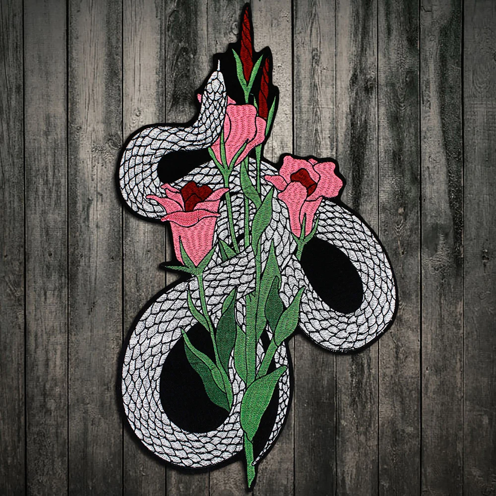 

1Piece Embroidery Fashion Cool Flower Snake Patches Iron on Applique Patches for Clothing Accessories Clothes Jeans Decoration