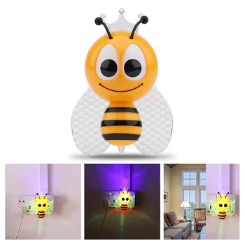 

Light Sensor Cartoon Bee LED Night Light Cute Colorful EU Plug Bedside Lights For Baby Bedroom Children's Gifts Y30