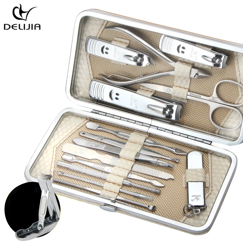 

DeLiJia 14 in 1 Manicure set Professional nail clipper Finger Plier Nails art Multi-functional Beauty tools scissors knife