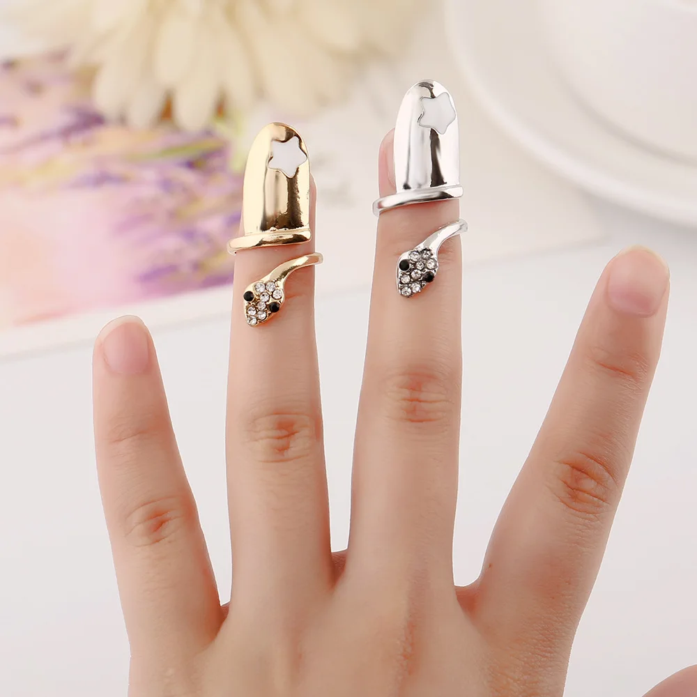 Punk Statement Ring Flash Rhinestone Snake Stars Nail Ring Wholesale Fashion Jewelry Wedding font b Accessories