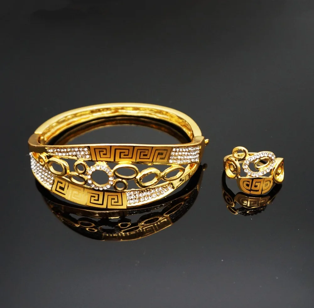 

gold plating jewelry sets fine jewelry sets FASHION women bangel ring NEW design rhinestone bracelet