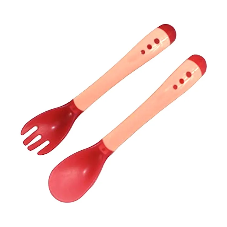 1 Set Baby Spoon Temperature Sensing Fork Safety Silicone Flatware 1 Set Baby Spoon Temperature Sensing Fork Safety Silicone Flatware