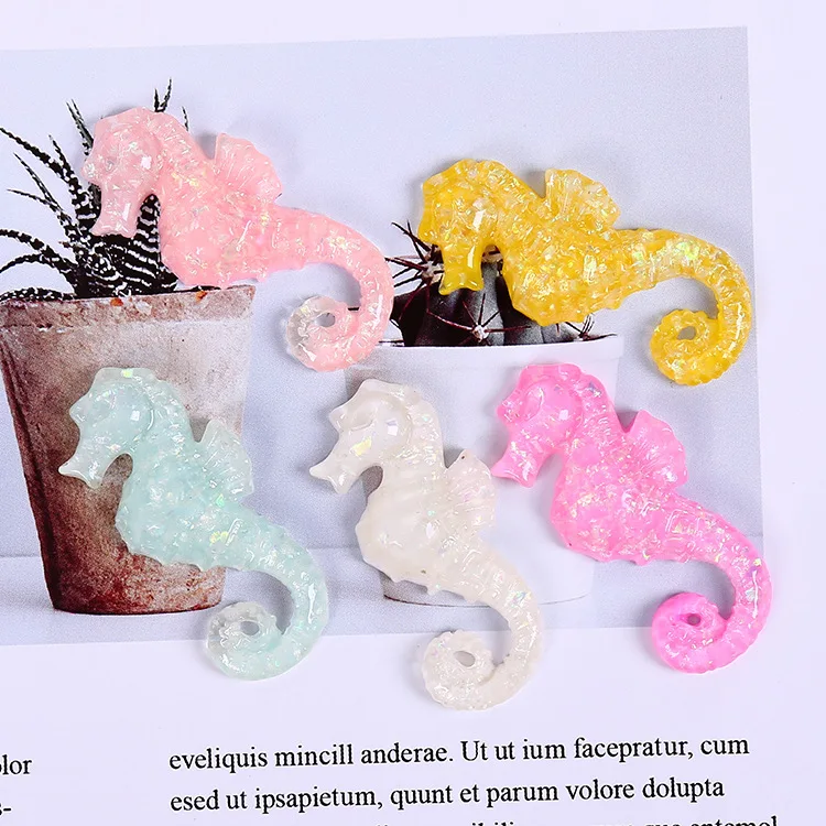 

10Pcs/lot Flat Back Resin Cabochon Kawaii Glitter Seahorse Flatback Resin Cabochons for Hair Bow Center DIY Scrapbooking Decor