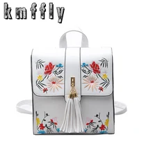 KMFFLY High Quality PU Embroidery Backpack School Bags For Teenagers Casual Black Trave Backpack Women Mochila Sac A Dos Femme
