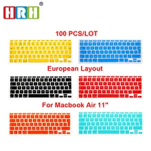 HRH 100 шт силиконовый водонепроницаемый ЕС/клавиатура с британской раскладкой Защитная крышка для MacBook Air 1" 11,6 дюймов для Mac 11 евро клавиатура
