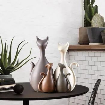 

3/4pcs Nordic Modern Abstract Deer Cat Figurines Family Creative Home Decoration Ceramic Crafts