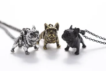 

DANGGAO fashion cute vintage French Bulldog Pendant Necklacefor women men gift jewelry Antique Silver/antique bronze/Gun black