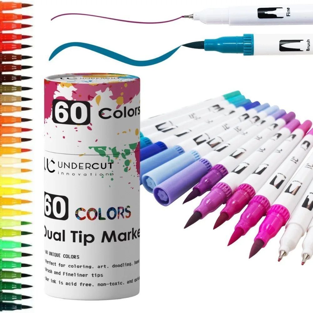 

TOUCHFIVE Dual Tip Art Marker Pen Soft & Broad Tip 60 Colors Marker Set for Drawing Water Color Markers Pen Painting for Artist