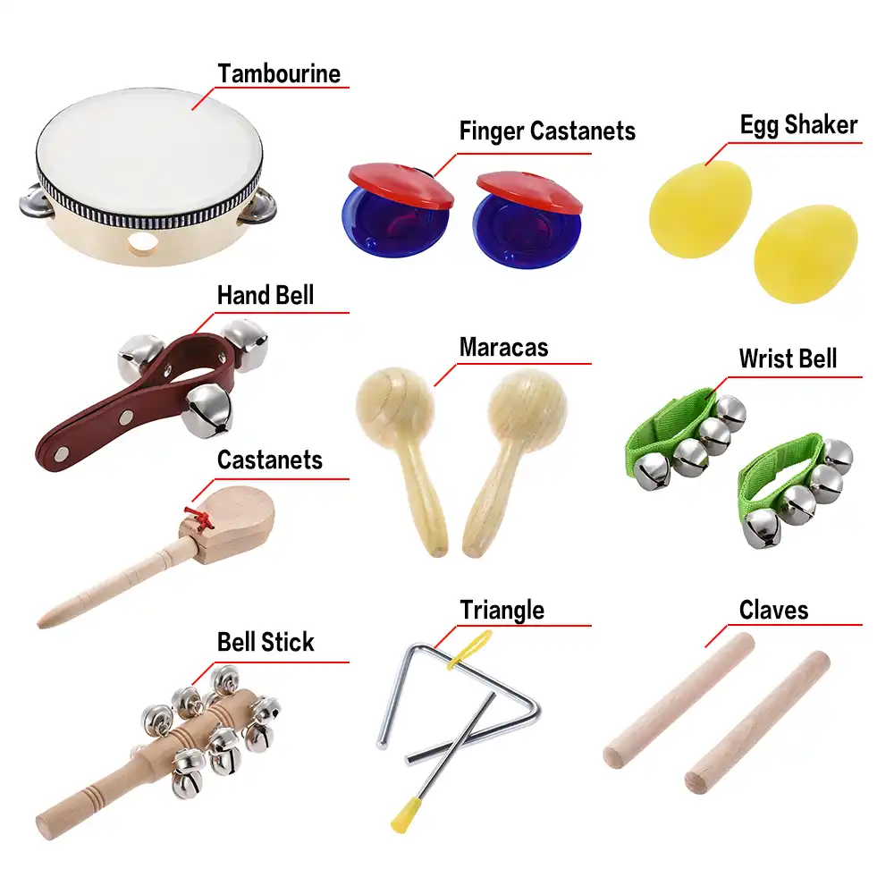 10pcs Musical Instruments Percussion Toy Kit Rhythm Band Set Including