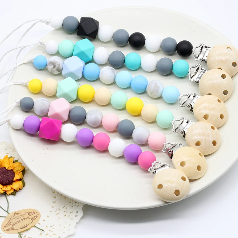 

Handmade Silicone Pacifier Clip Chains Safety Teething Toy Teether Eco-friendly Baby Pacifier Clips Holder Chain Dummy Clips