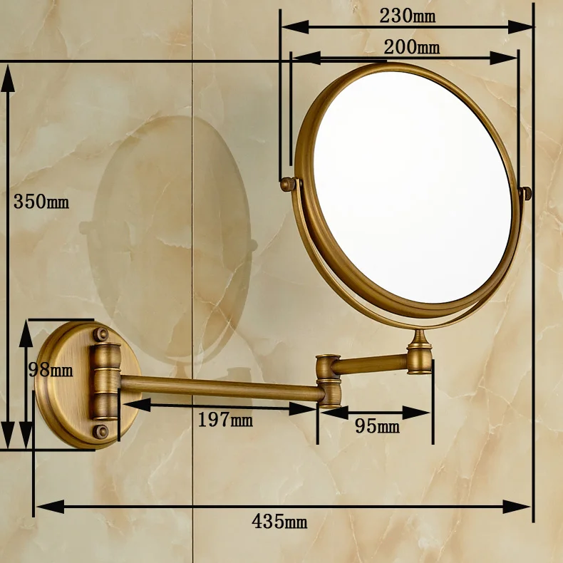 Античная латунь Ванная комната 8 дюймов косметическое зеркало двойной удлиняющий кронштейн 3 x увеличительное косметическое зеркало настенное крепление