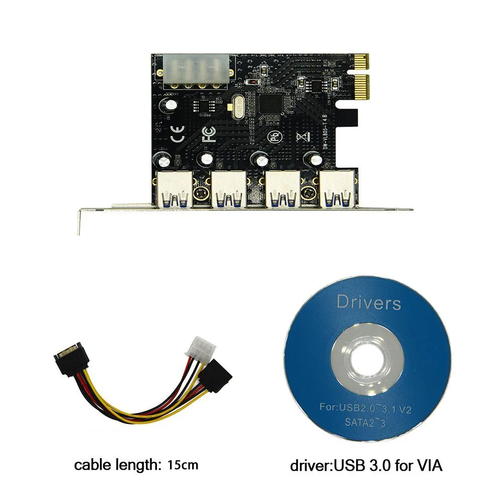 4 порта PCIE к USB 3,0 Плата расширения PCI Express адаптер Pcie карта 4 порта USB 3,0 с 15 Pin Sata кабель разъема питания