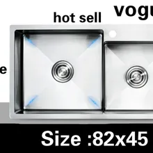 Квартира кухня ручная раковина двойной паз сделать блюда стандарт 304 нержавеющая сталь Горячая большой 820x450 мм