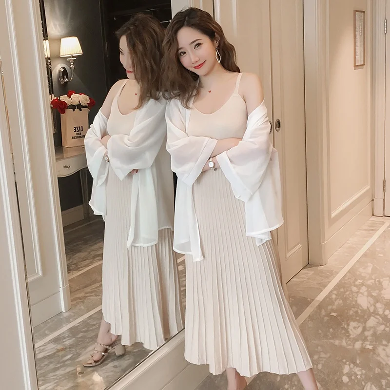 

2019 maternity dress new spring dress knit suspender dress sunscreen clothing two-piece maternity dress vestido gravida
