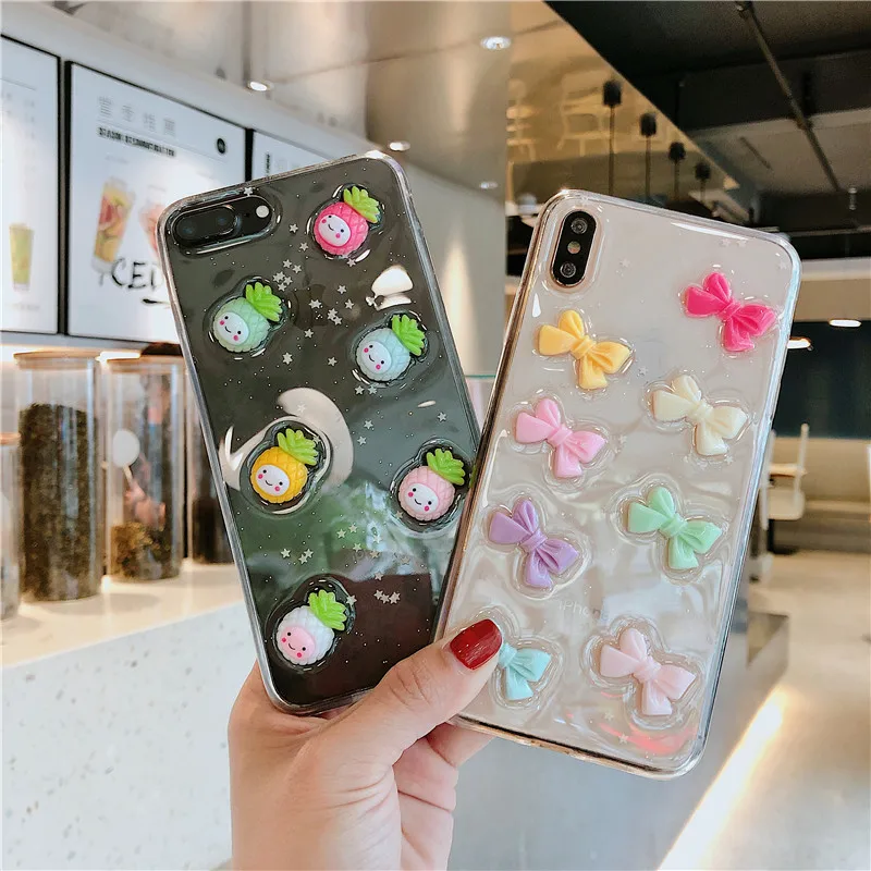 

Luminous Cute Drop Glue Coque for Iphone X Case Bling Clear 3D Pineapple Bowknot Phone Case for Iphone Xr Xs Max 8 7 6 6S Plus