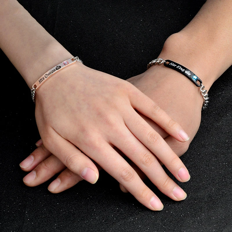 Jewelry couple bracelet lettering his queen and her king crown crown headdress with rhinestone bracelet ladies bracelet