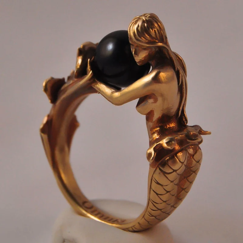 Креативные кольца русалки с белым/черным жемчугом для женщин, розовое золото/серебро, морское кольцо для женщин, ювелирные изделия для дня рождения, свадьбы, помолвки