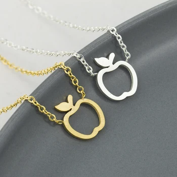 

Wholesale 10pcs/lot Cute Small Apple Necklace Women Kids Jewelry Stainless Steel Gold Chain Fruit Pendant Necklace Collier Femme