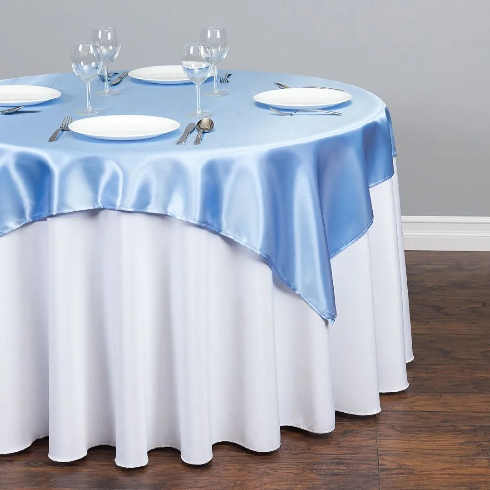 10Pcs 85"*85" Serenity Blue Square Table Overlay For Round Wedding