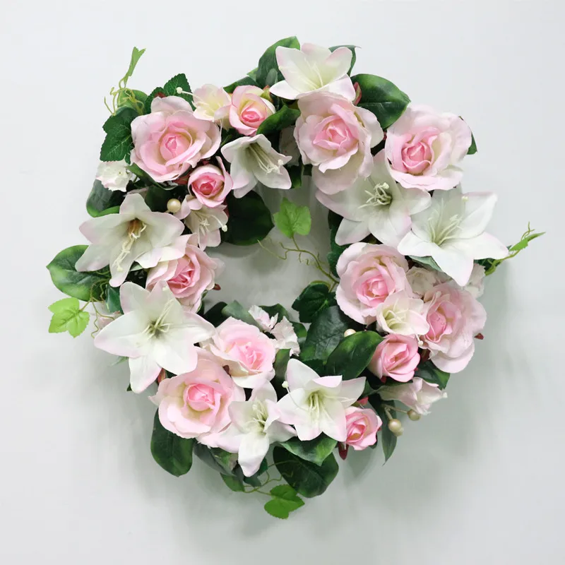 DIY Artificial Rose Lily Plants Green Leaves Simulation Cane Adornment Flowers Garland Home Wall Party Decor Vines Lintel Flower (3)