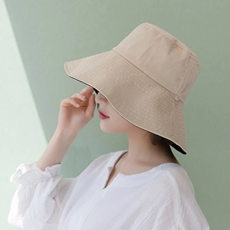 Женская Солнцезащитная шляпа с широкими полями, подходящая ко всему, индивидуальная одноцветная Повседневная шляпа для путешествий, летние пляжные кепки - Цвет: Бежевый
