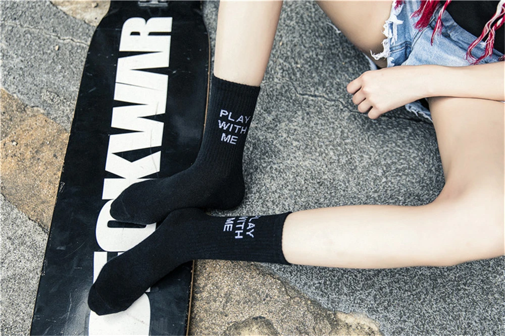 Женские хлопковые носки в стиле хип-хоп для скейтборда, унисекс, harajuku Calcetines, sokken, со звездами, луной, забавным принтом "Play with me"