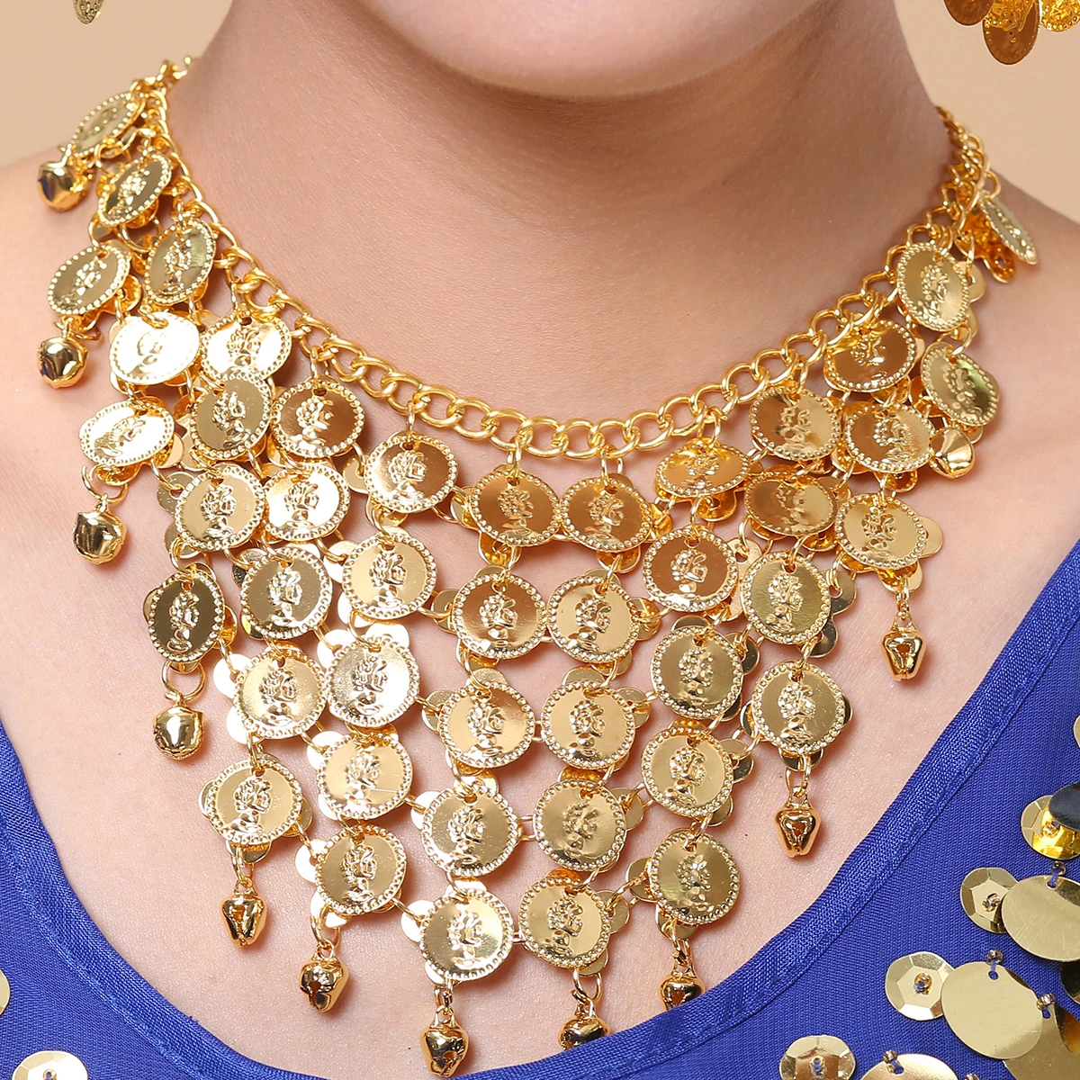 Двухсекционные украшения для танца живота набор Золотая монета ожерелье Комплект сережек(золото