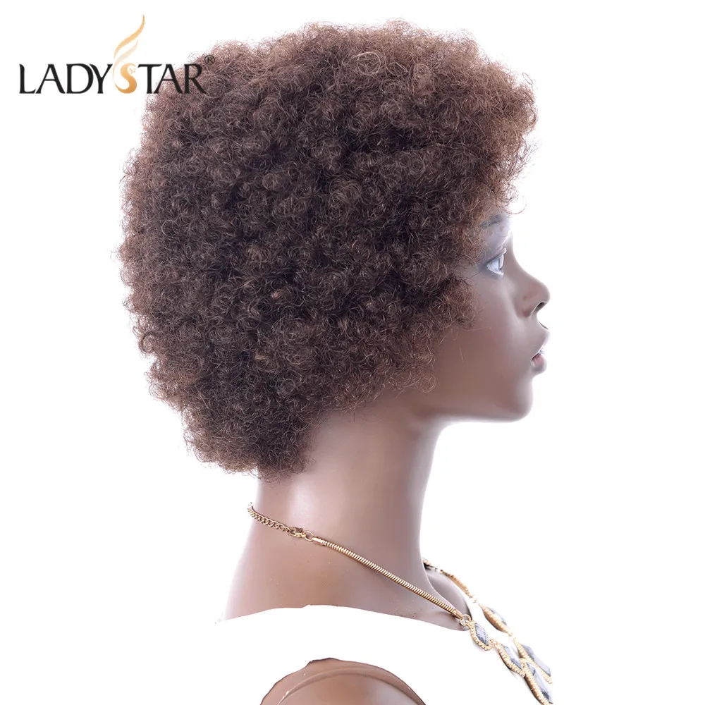 LADYSTAR волосы афро кудрявый парик Короткие афро парики бразильские человеческие волосы парики для черных женщин 4# цвет