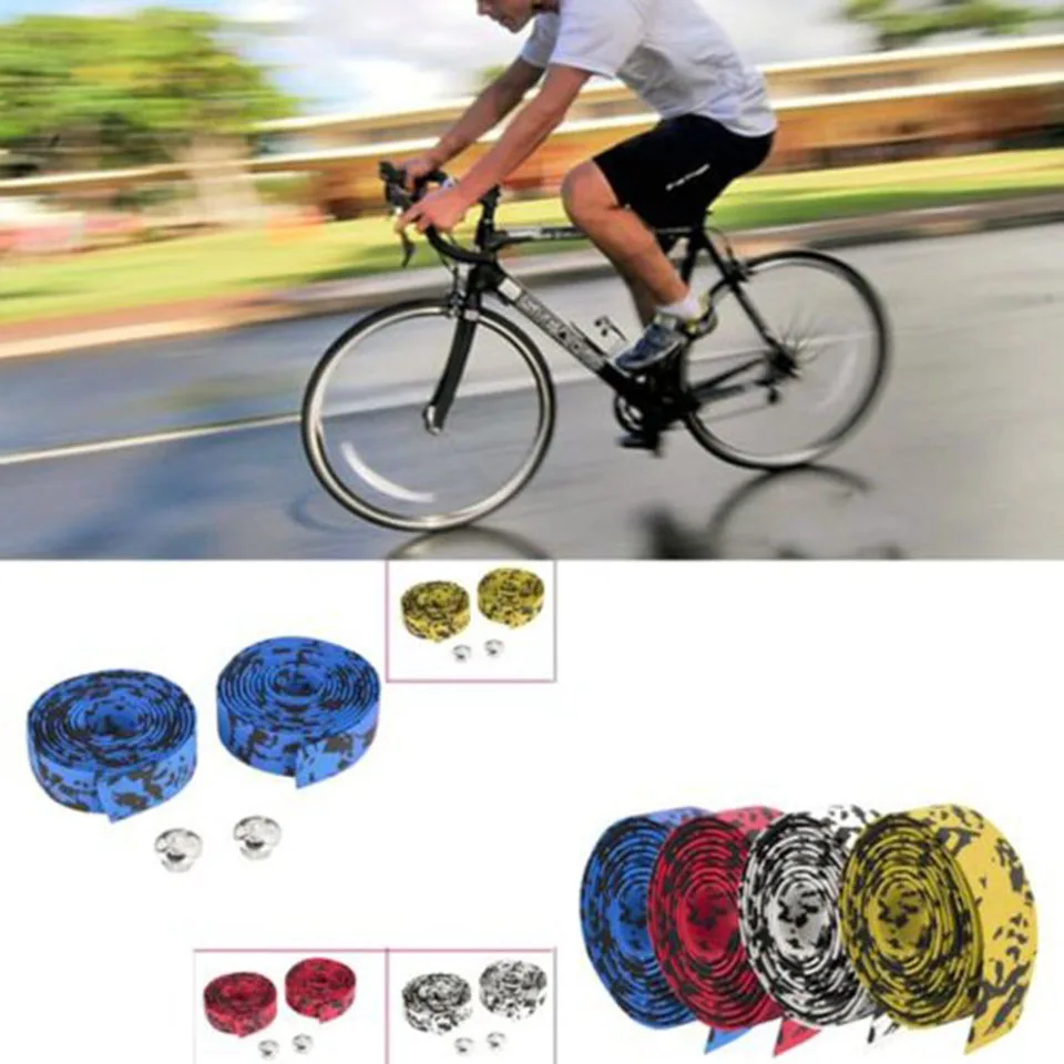 2Pcs Road Bike Bicycle Handlebar tape Camouflage Cycling Handle Belt Cork Wrap with Bar Plugs 6 Colors