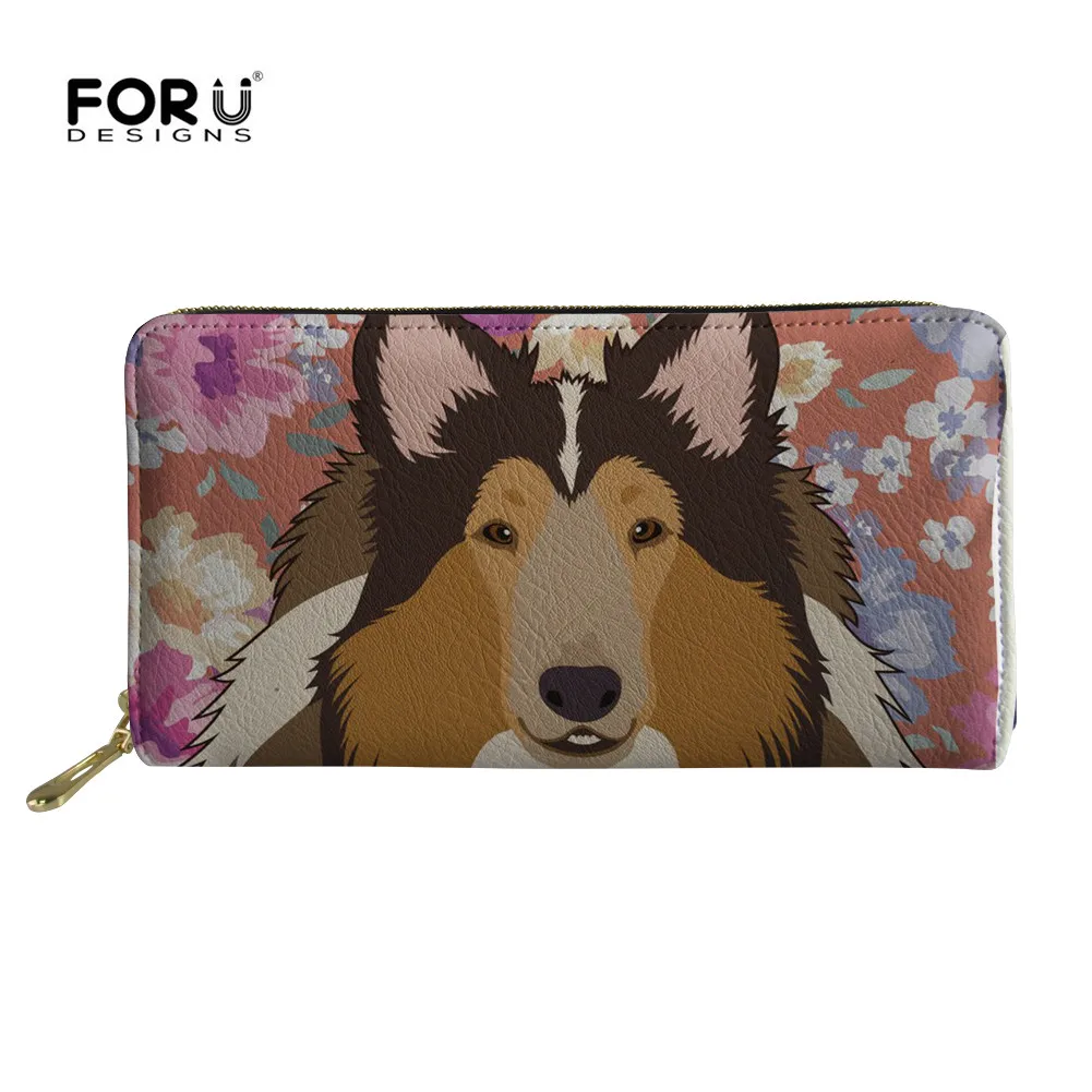 FORUDESIGNS Long Wallet Bag For Women 2018 Australian Cattle Dog Floral Cream Clutch Purse Small