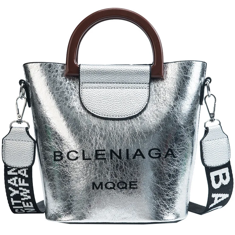 

Bags for Women 2018 Bucket Handbag Tote Messenger Bag Women Composite Clutch Leather Handbags Letter Strap Silver Bolsa Feminina