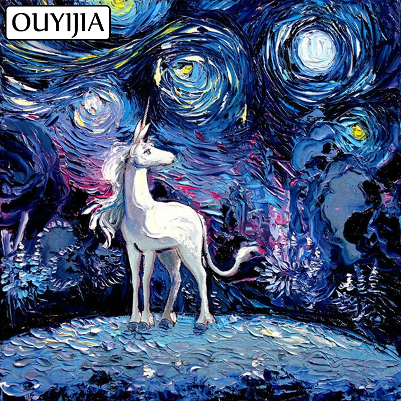 OUYIJIA Art Стразы Вышивка Единорог Лошадь животные 5D DIY алмазная живопись полная