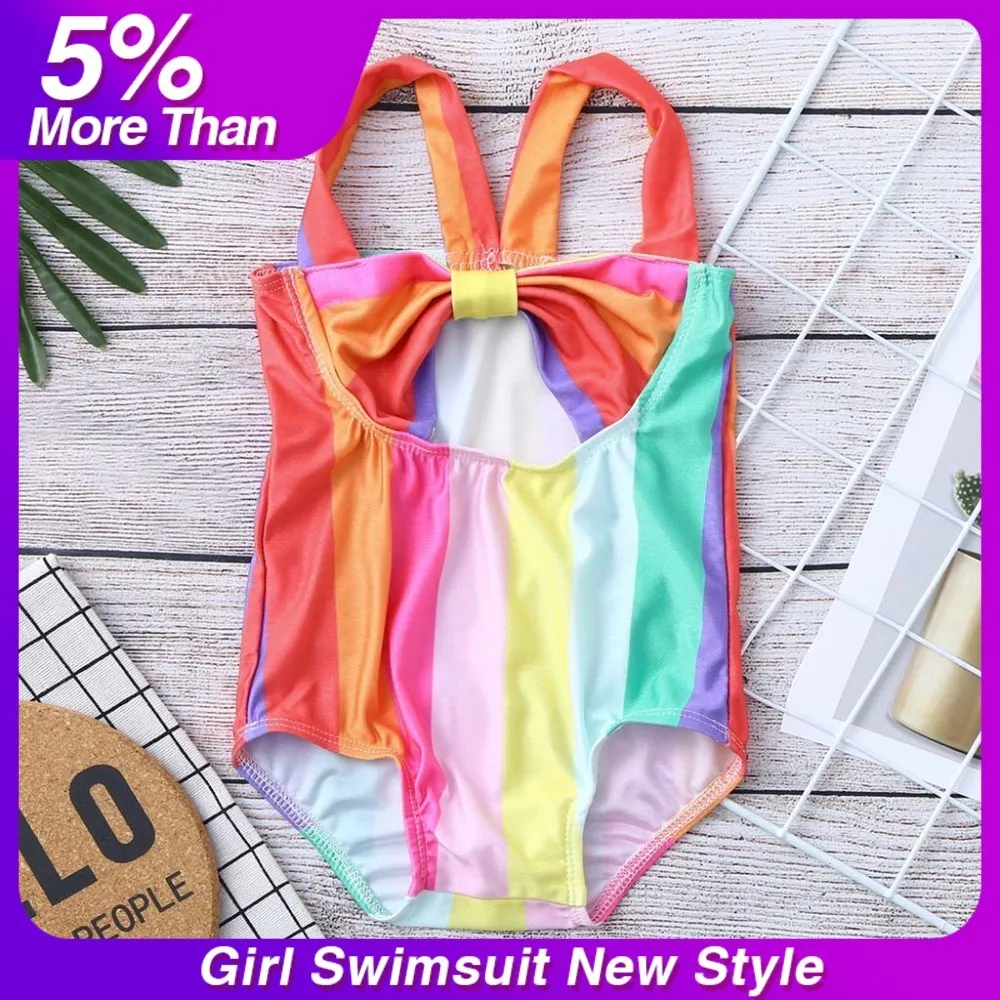 

Girls Beach Bathing Suit Swimwear Stripe Rainbow Swimwear Swimsuit Beach Romper Clothes One-piece Bikini Bathing Swimsuit